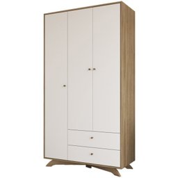 Guarda Roupa Infantil 3 Portas Aft004 Aveiro Oak Branco Comm - 1
