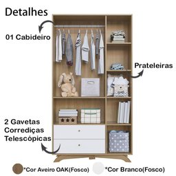 Guarda Roupa Infantil 3 Portas Aft004 Aveiro Oak Branco Comm - 3