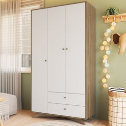 Guarda Roupa Infantil 3 Portas Aft004 Aveiro Oak Branco Comm - 2
