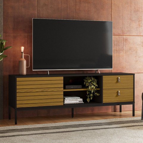 Rack para Tv até 60 Polegadas Industrial Anubis Preto/cedro - Pnr Móveis