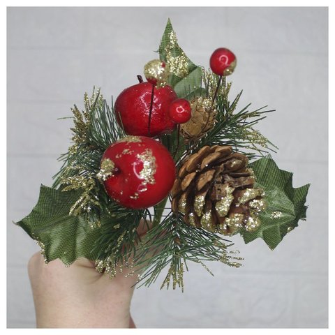 Kit 4 Ramos Maçã Decoração de Natal Artificial com Brilho 16cm