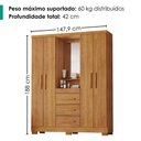 Ver imagem 3 de Guarda Roupa com Capela 4 Portas 3 Gavetas 148 cm Lyon Cedro Rudk