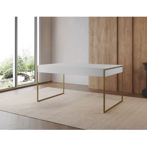 Mesa Industrial Filadélfia 120x75 Ferro Dourado Tampo Branco
