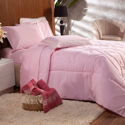 Kit Edredom Liso Florença Guipir Dupla Face King 03 Peças - Percal 200 Fios Dourados Enxovais Rosa - 5