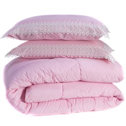 Kit Edredom Liso Florença Guipir Dupla Face King 03 Peças - Percal 200 Fios Dourados Enxovais Rosa - 4
