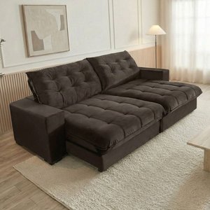 Sofá Califórnia Retrátil e Reclinável 5 Lugares 2,50m com Molas Ensacadas e Pillow Marrom