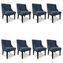 Ver imagem 1 de Kit 8 Cadeiras Estofadas para Sala de Jantar Base Fixa de Madeira Preto Lia Suede Azul Marinho - Ibi