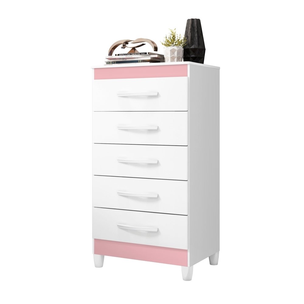 Cômoda MiLady Branco Flex Titanium Azul Rosa 5 Gavetas - 8