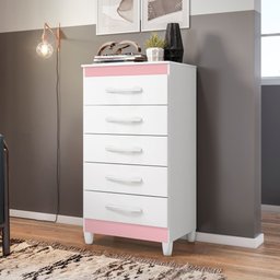 Cômoda MiLady Branco Flex Titanium Azul Rosa 5 Gavetas - 3