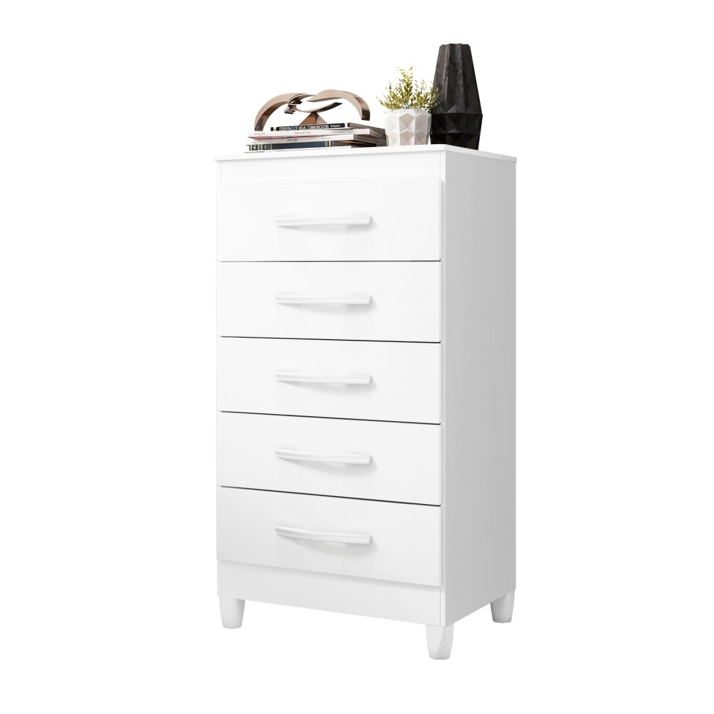 Cômoda MiLady Branco Flex Titanium Azul Rosa 5 Gavetas - 6