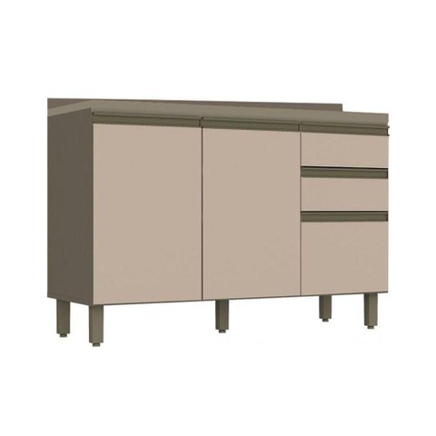Gabinete P/ Pia Cozinha Balcão C/ Tampo Connect C/ 3 Portas e 2 Gavetas 120cm Duna/cristal - Henn