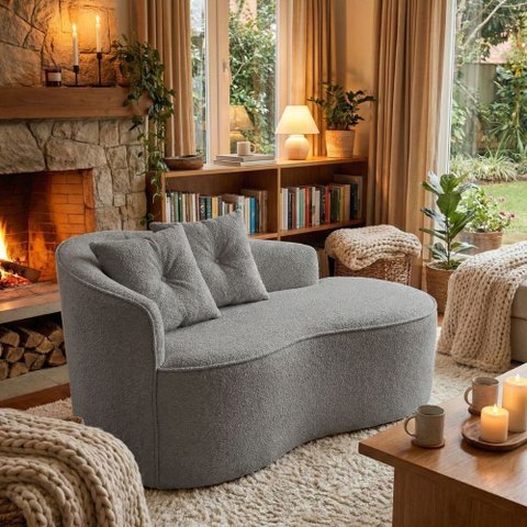 Sofá Orgânico Curvo Feijão Confortável Sala Estúdio Amore Bouclê Cinza - Montanari's Decor