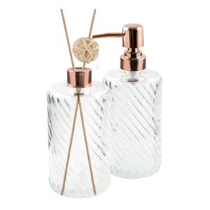 Jogo Dispenser e Recipiente de Aromas em Vidro Espiral Bronze