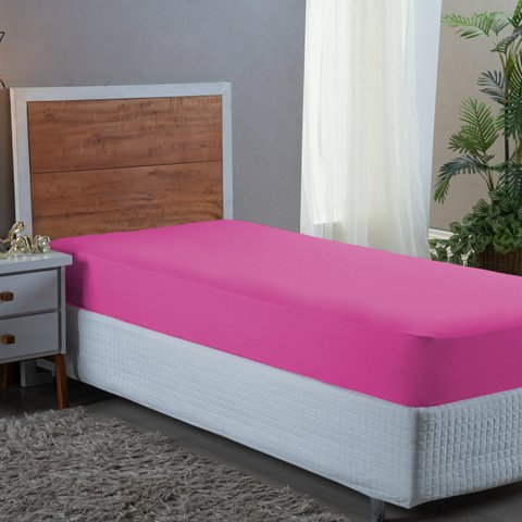 Forro Cama Solteiro 400 Fios Poliéster com Elástico Toque Macio:pink
