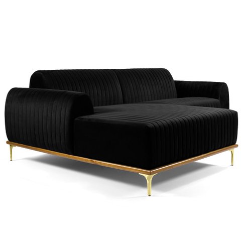Sofá com Chaise Lado Direito 230cm Cocie Veludo Preto - Sallar Home