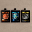 Ver imagem 2 de Kit 3 Quadro Decorativo Planeta Marte Lua Galáxia Moderno 28x20cm