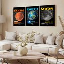 Ver imagem 3 de Kit 3 Quadro Decorativo Planeta Marte Lua Galáxia Moderno 28x20cm