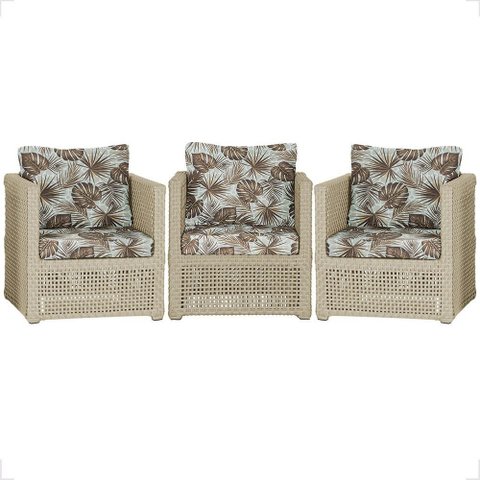 3 Poltronas Madri Alumínio Corda Náutica Estofado 6 Trama Original