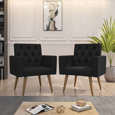 Kit 2 Poltronas para Sala Escritório Recepção Sala de Espera Thais Corino Preto