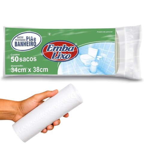 Saco de Lixo Branco para Banheiro e Pia Resistente Reforçado 34cm x 38cm 50 Unidades | Embalixo