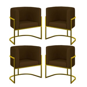 Kit 4 Cadeiras Poltrona Lua Corino Sala Quarto Gold Balaqui Cor:marrom