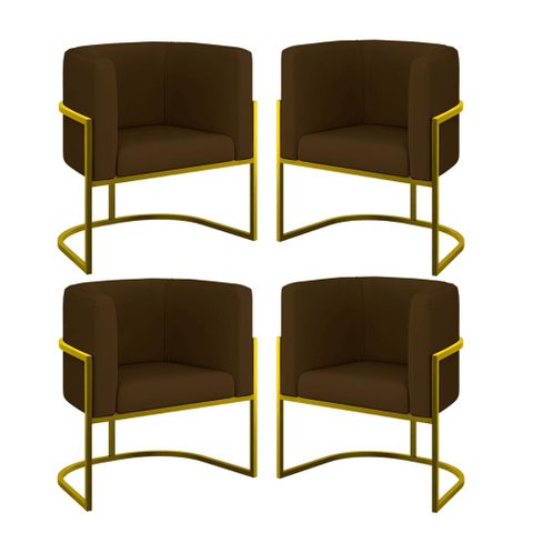 Kit 4 Cadeiras Poltrona Lua Corino Sala Quarto Gold Balaqui Cor:marrom