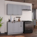 Ver imagem 1 de Cozinha Modulada 3 Peças Balcão sem Tampo Armário Aéreo 100% MDF com Rodapé Bari Cinza/Titanio Fosco