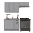 Ver imagem 2 de Cozinha Modulada 3 Peças Balcão sem Tampo Armário Aéreo 100% MDF com Rodapé Bari Cinza/Titanio Fosco