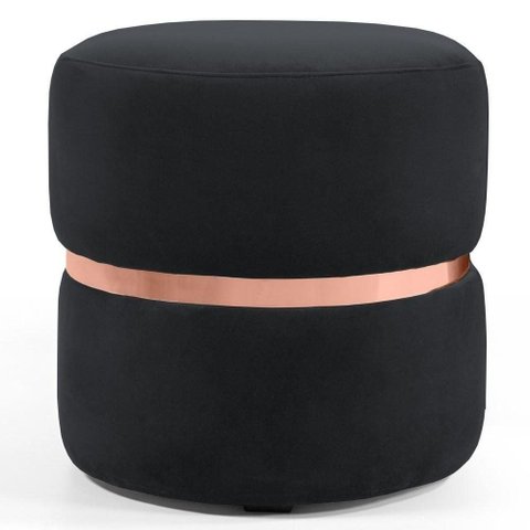 Puff Decorativo com Cinto Rosê Round B-300 Veludo Preto