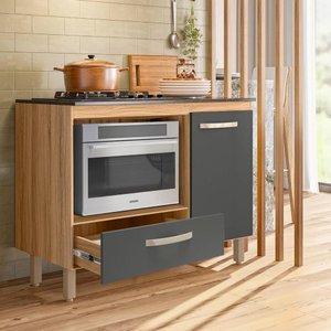 Balcão para Cooktop 4 e 5 Bocas 1 Porta 1 Gaveta Freijó Chumbo Fit Nicioli