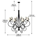 Ver imagem 2 de Lustre Provençal com Cúpulas Rústicas de Algodão p/ Casa Alto Padrão - Preto