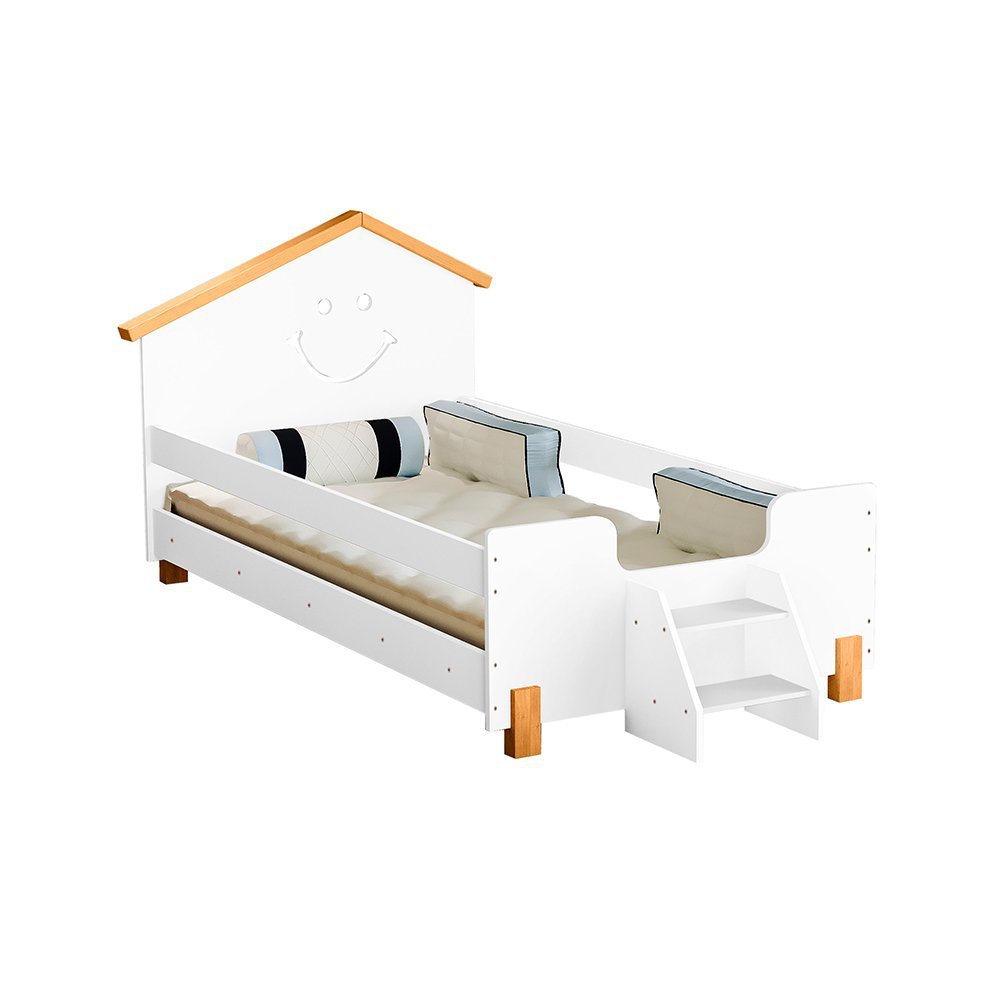 Cama Solteiro Montessoriana Alegra Branca/Amêndoa Incluso Luminária Led - 1