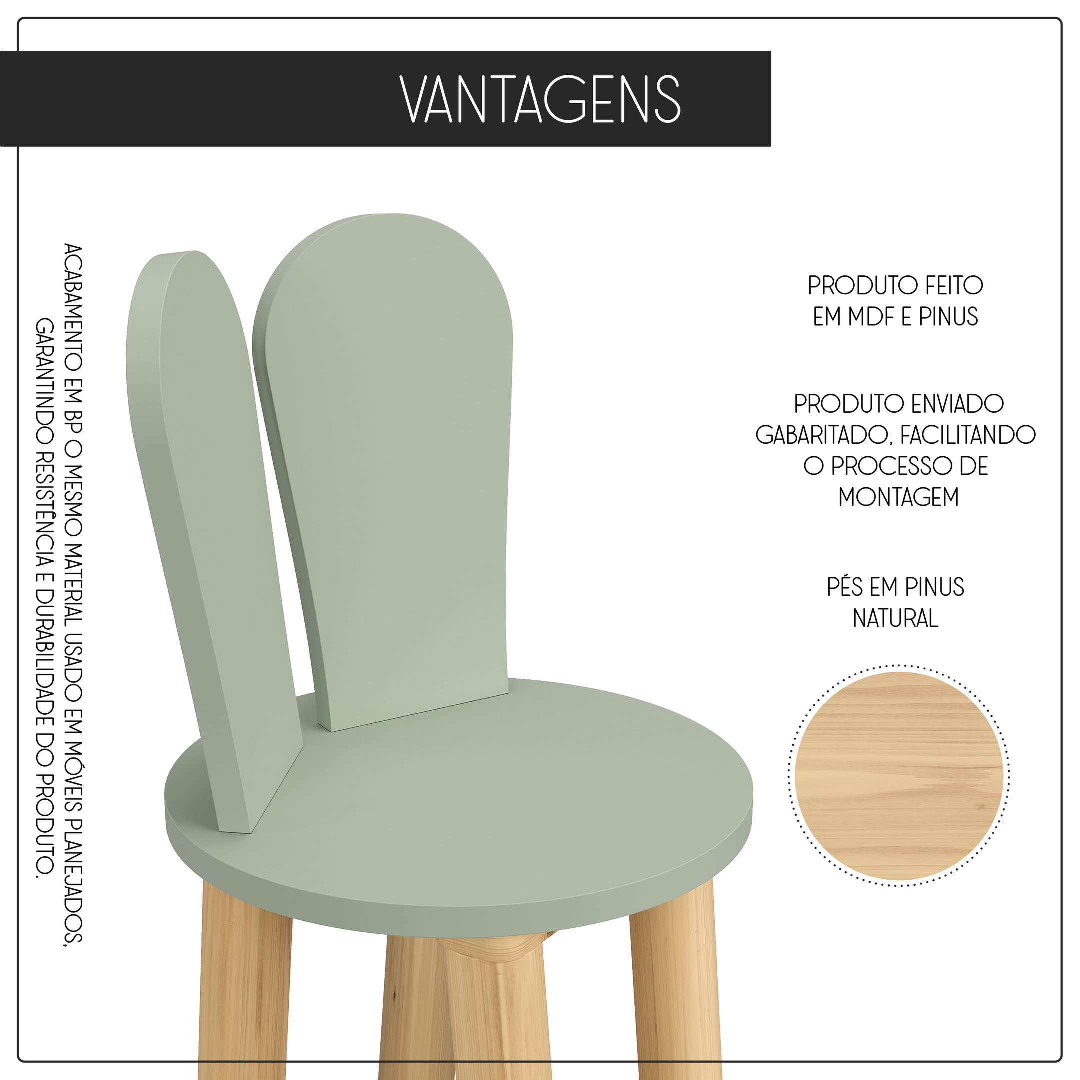 Cadeira Coelho Criativa Infantil para Crianças Estudar Desenhar 100% Mdf Bp Melaminico:verde Jade - 6