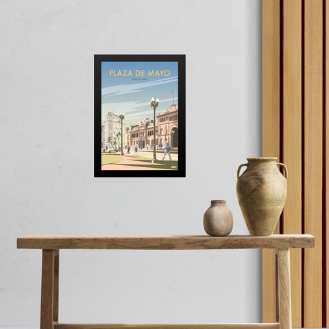 Quadro Decorativo Plaza de Mayo Buenos Aires 24x18cm - com Vidro:moldura Preta