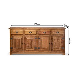 Arca Rústica Decorativa em Madeira Maciça 4 Portas 4 Gavetas - Natural - 2