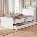 Ver imagem 2 de Bicama Solteiro 2 Gavetas 220x98 Cm com Bau e Cama Auxiliar Mdf Branco Decmade