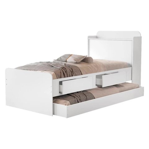 Bicama Solteiro 2 Gavetas 220x98 Cm com Bau e Cama Auxiliar Mdf Branco Decmade