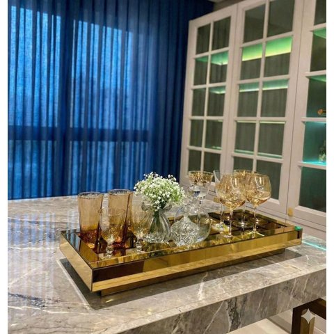 Bandeja Espelho Dourado Grande Luxo Mesa Sala Jantar 60x30