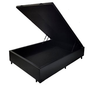 Cama Box Baú Casal - 44x138x188cm - Couro Preto Preto Liso