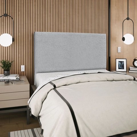 Cabeceira Cama Box Reta Casal 140cm Luna Boucle C/frame Cinza