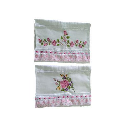 Jogo de Toalhas Bordadas Lavabo De Mão Estampa: Ramalhete e Rosas. 2 peças, Cor: Branco. Marca Dohle