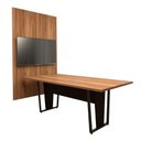 Ver imagem 3 de Conjunto Escritório Mesa 2,00m Pé Metal Painel P/ Tv Ng F5 Cor:nogal com Preto