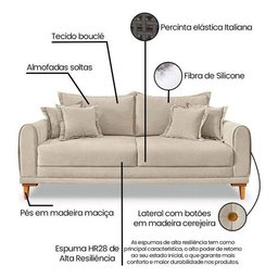 Sofá Living 2 Lugares Bouclê Bege 1.60m Pés em Madeira Bz Home Decor - 7