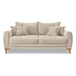 Sofá Living 2 Lugares Bouclê Bege 1.60m Pés em Madeira Bz Home Decor - 2