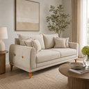 Ver imagem 1 de Sofá Living 2 Lugares Bouclê Bege 1.60m Pés em Madeira Bz Home Decor
