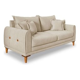 Sofá Living 2 Lugares Bouclê Bege 1.60m Pés em Madeira Bz Home Decor - 5
