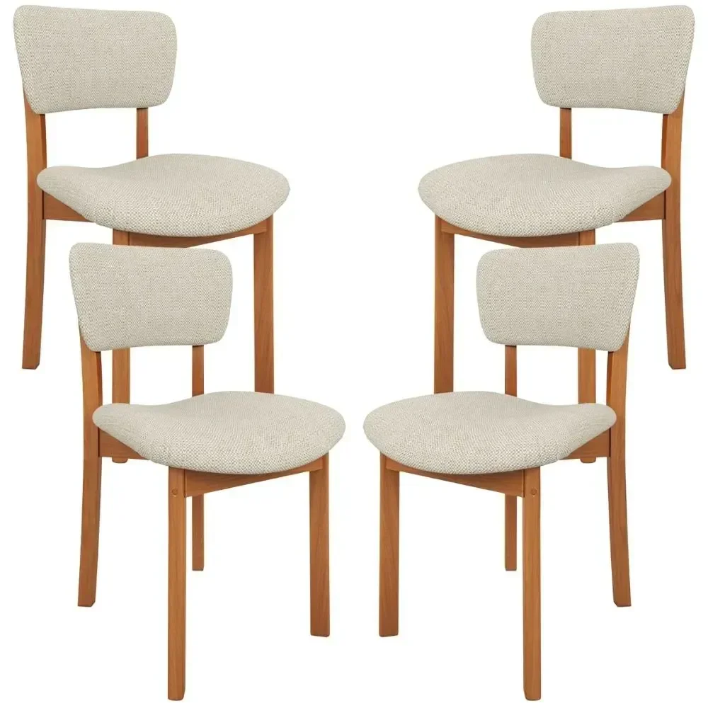 Kit 4 Cadeiras para Sala de Jantar Cozinha Living Estofada Dara L02 Linho Champagne - Lyam Decor