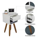 Ver imagem 4 de Conjunto 2 Mesinhas de Cabeceira Retrô 30cm Branco Gaveta e Nicho Pés Palito - Enviamos Montado
