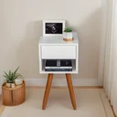 Ver imagem 1 de Conjunto 2 Mesinhas de Cabeceira Retrô 30cm Branco Gaveta e Nicho Pés Palito - Enviamos Montado