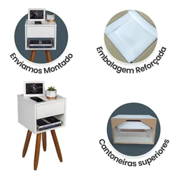 Conjunto 2 Mesinhas de Cabeceira Retrô 30cm Branco Gaveta e Nicho Pés Palito - Enviamos Montado - 3